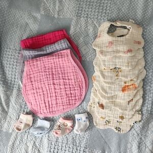 Pink and Gray Kids Bib Set